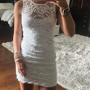 White lace high neck dress